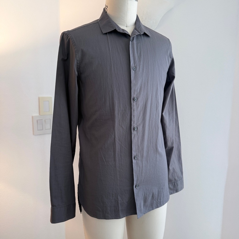 AllSaints Mens Long Sleeve Button Down Shirt Charcoal Gray Size Small